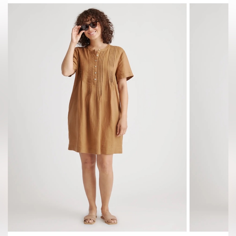 Quince 100% European Linen Short Sleeve Swing Dress Size L